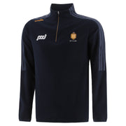 Black quarter-zip sweatshirt with logos on a light gray background