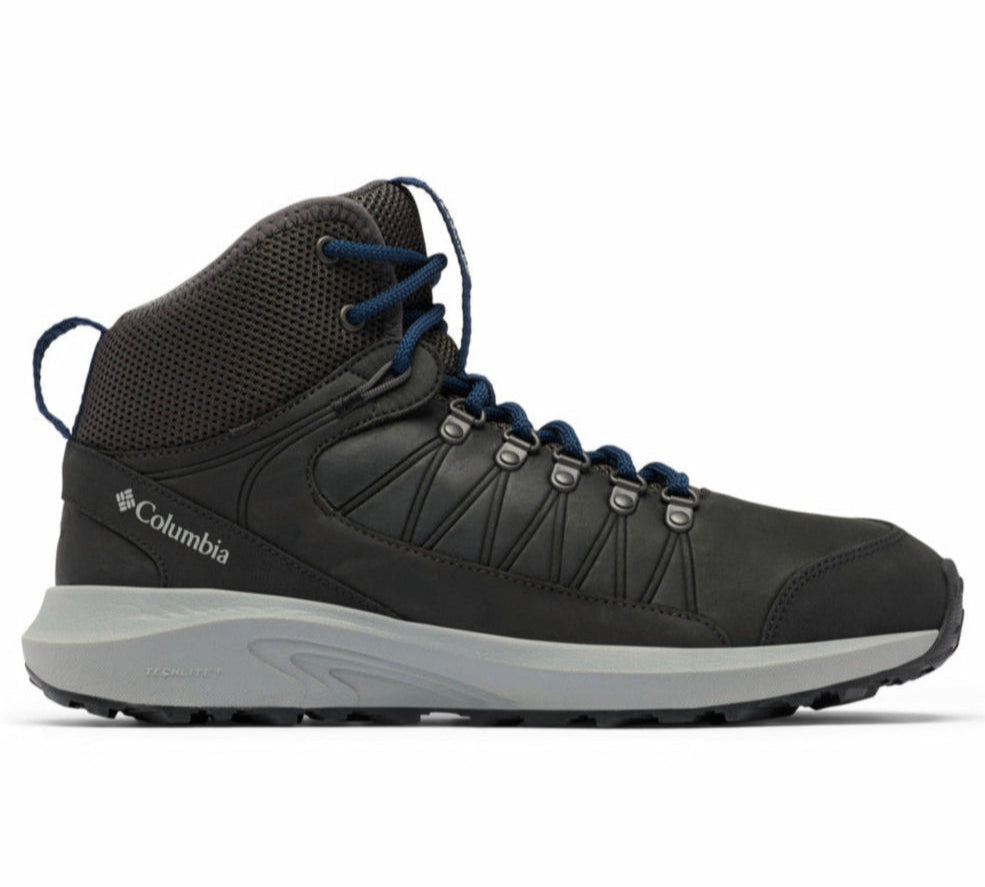 Black hiking boot with Columbia logo on a white background