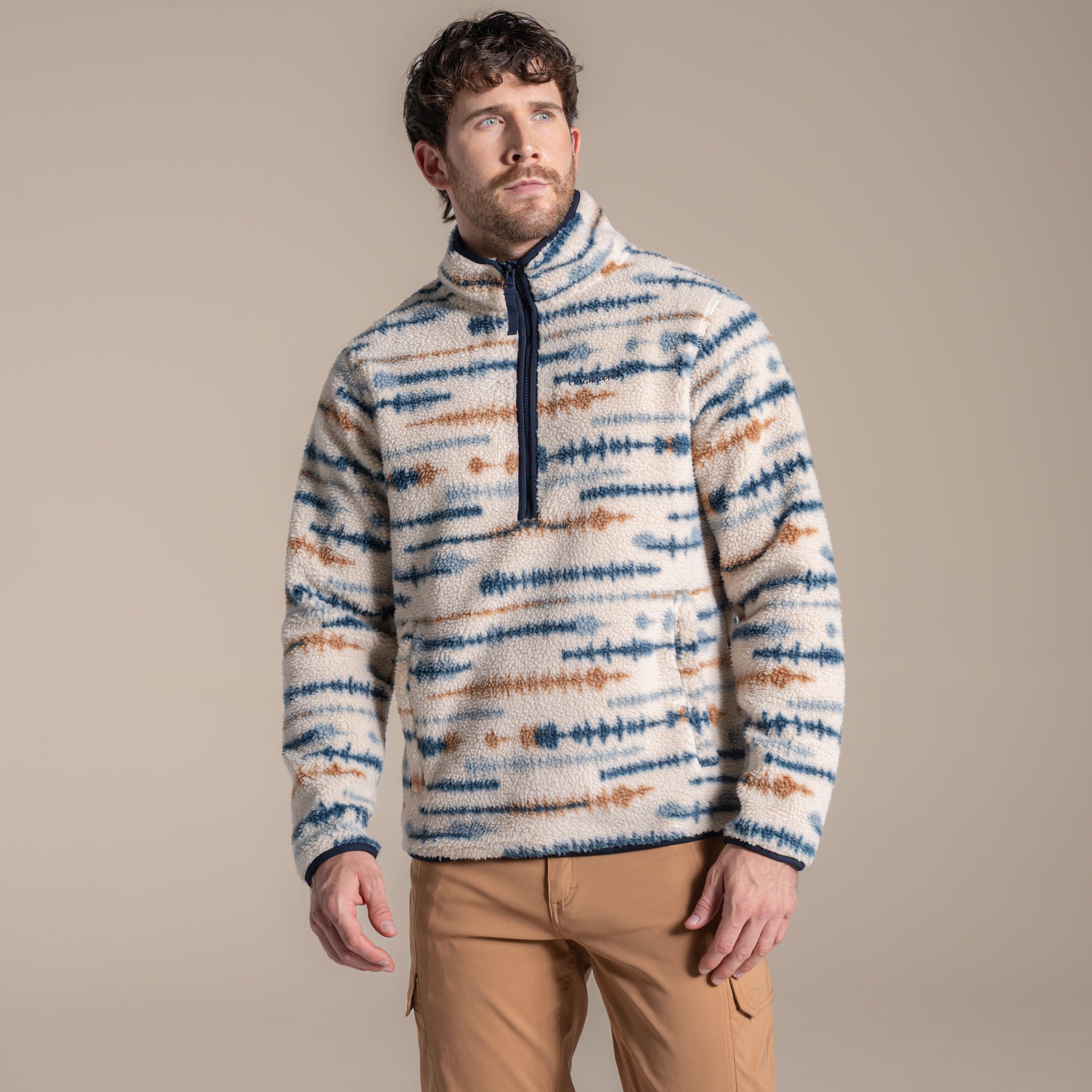 Craghoppers Men's Rawthey Half Zip Fleece | Ecru Print