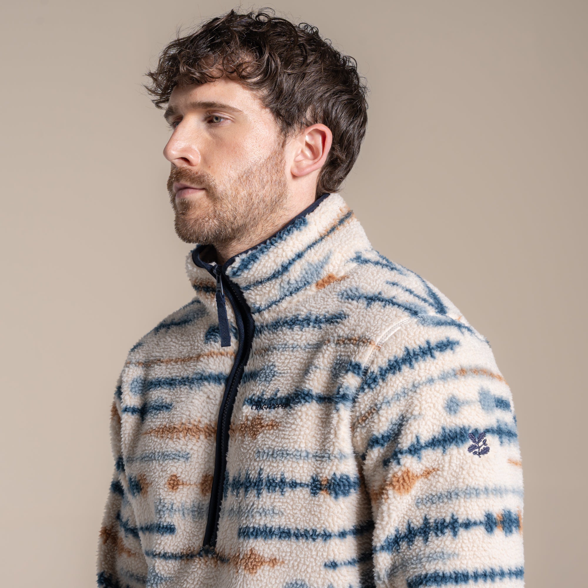Craghoppers Men's Rawthey Half Zip Fleece | Ecru Print