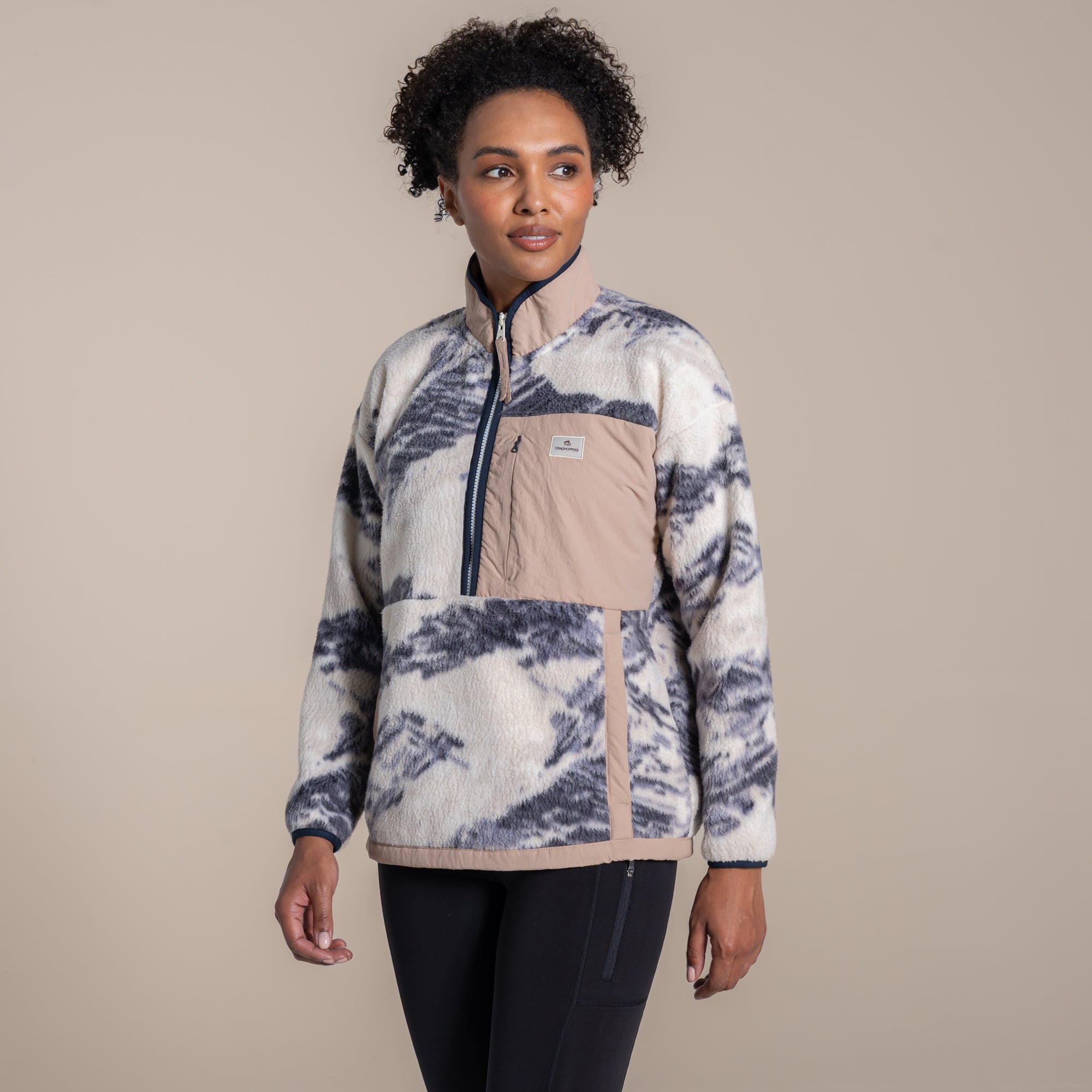 Craghoppers Women's Grange Half Zip Fleece | Ecru Print