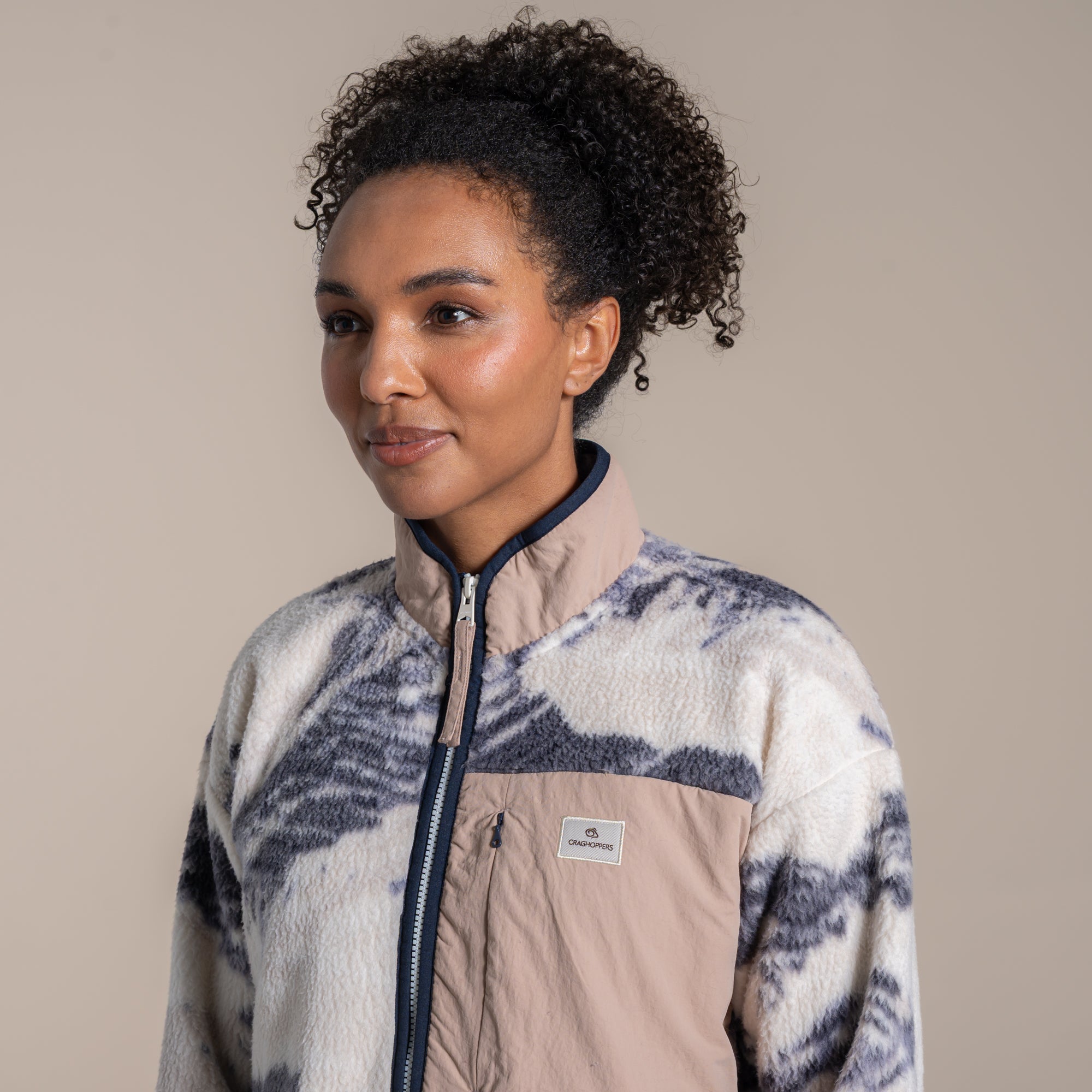 Craghoppers Women's Grange Half Zip Fleece | Ecru Print