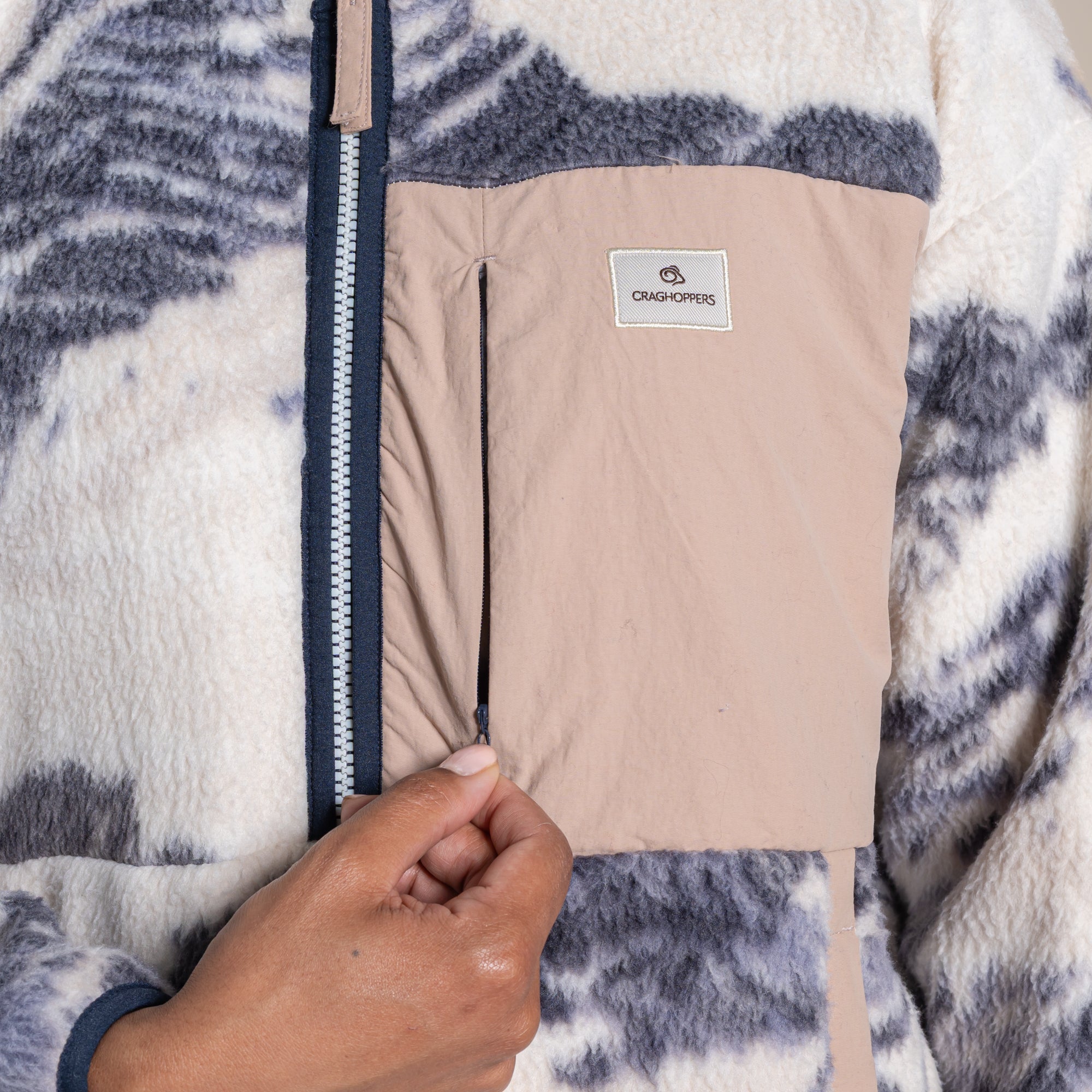 Craghoppers Women's Grange Half Zip Fleece | Ecru Print