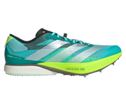 Adidas running shoe with green and blue design on a transparent background