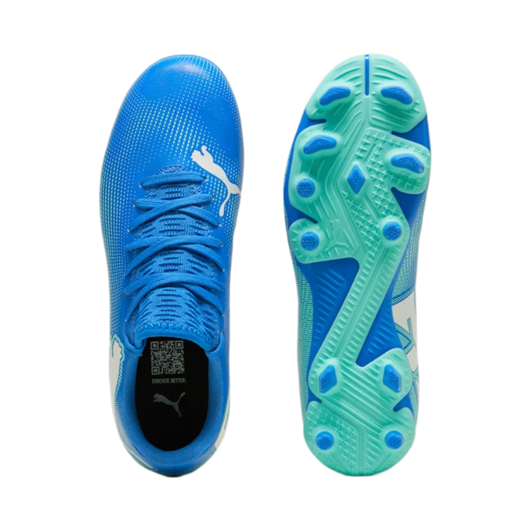Puma Future 7 Play Firm Ground Junior Football Boots Hyperlink Blue Mint White (Blue Mint)