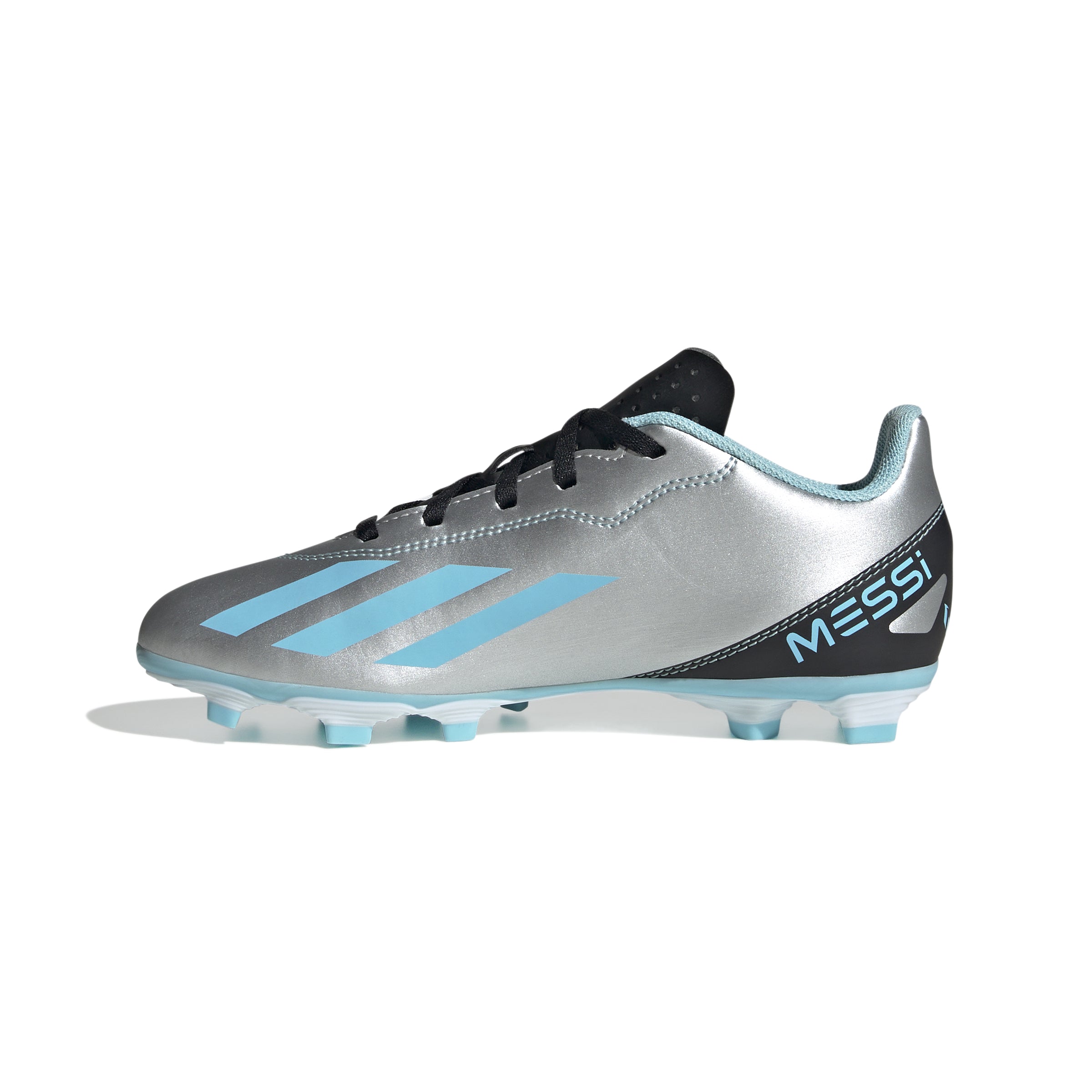 Adidas X Crazyfast Messi.4 Firm Ground Junior Football Boots Silver Blue Black (Silver)