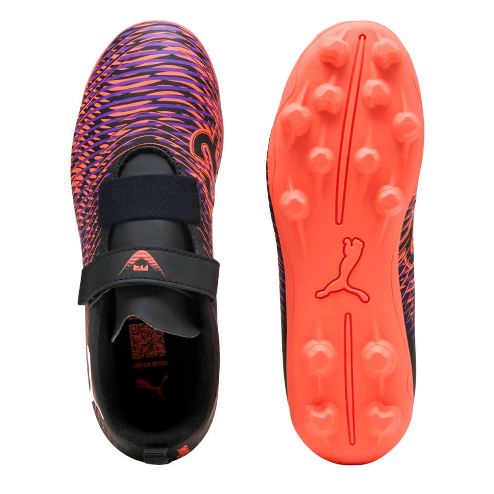 Puma Future 8 Match Firm Ground Junior Football Boots Puma Black White Glowing Red (Black Multi)