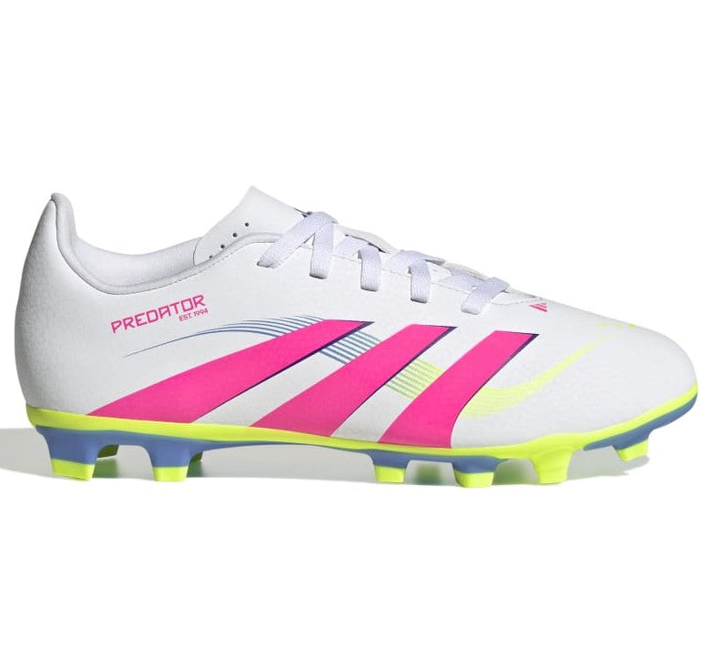 Adidas Predator Club Firm Ground Junior Football Boots White Lucid Pink Lucid Lemon