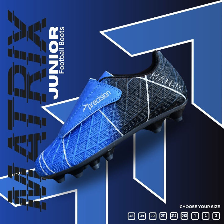 Precision Matrix Junior Velcro Football Boots Firm Ground Blue Black Silver (Blue Black)