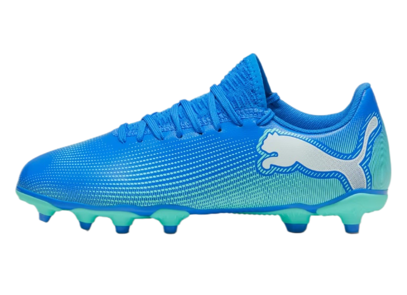 Puma Future 7 Play Firm Ground Junior Football Boots Hyperlink Blue Mint White (Blue Mint)