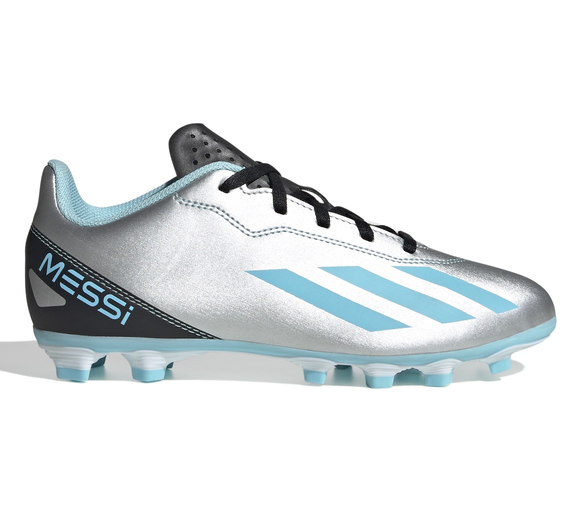 Adidas X Crazyfast Messi.4 Firm Ground Junior Football Boots Silver Blue Black (Silver)