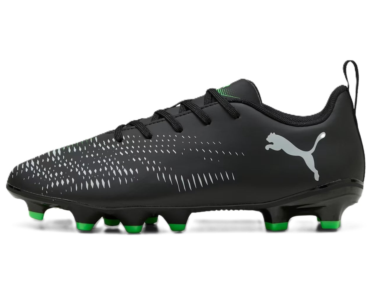 Puma Future 8 Play Firm Ground Junior Football Boots Puma Black Cool Light Gray Flou Green (Black)