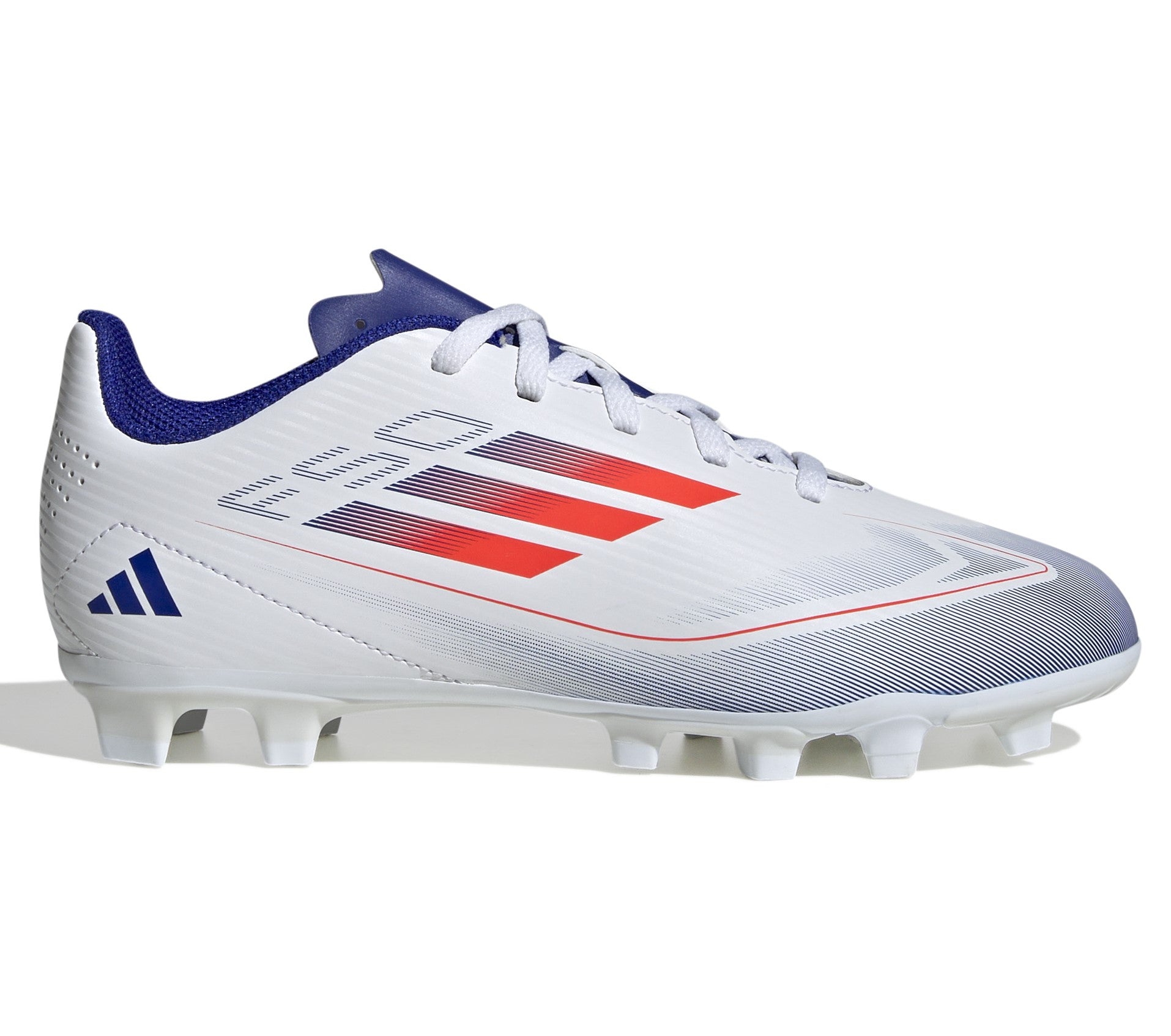 Adidas F50 Club Firm Ground Junior Football Boots White Solar Red Lucid Blue (White Red Blue)