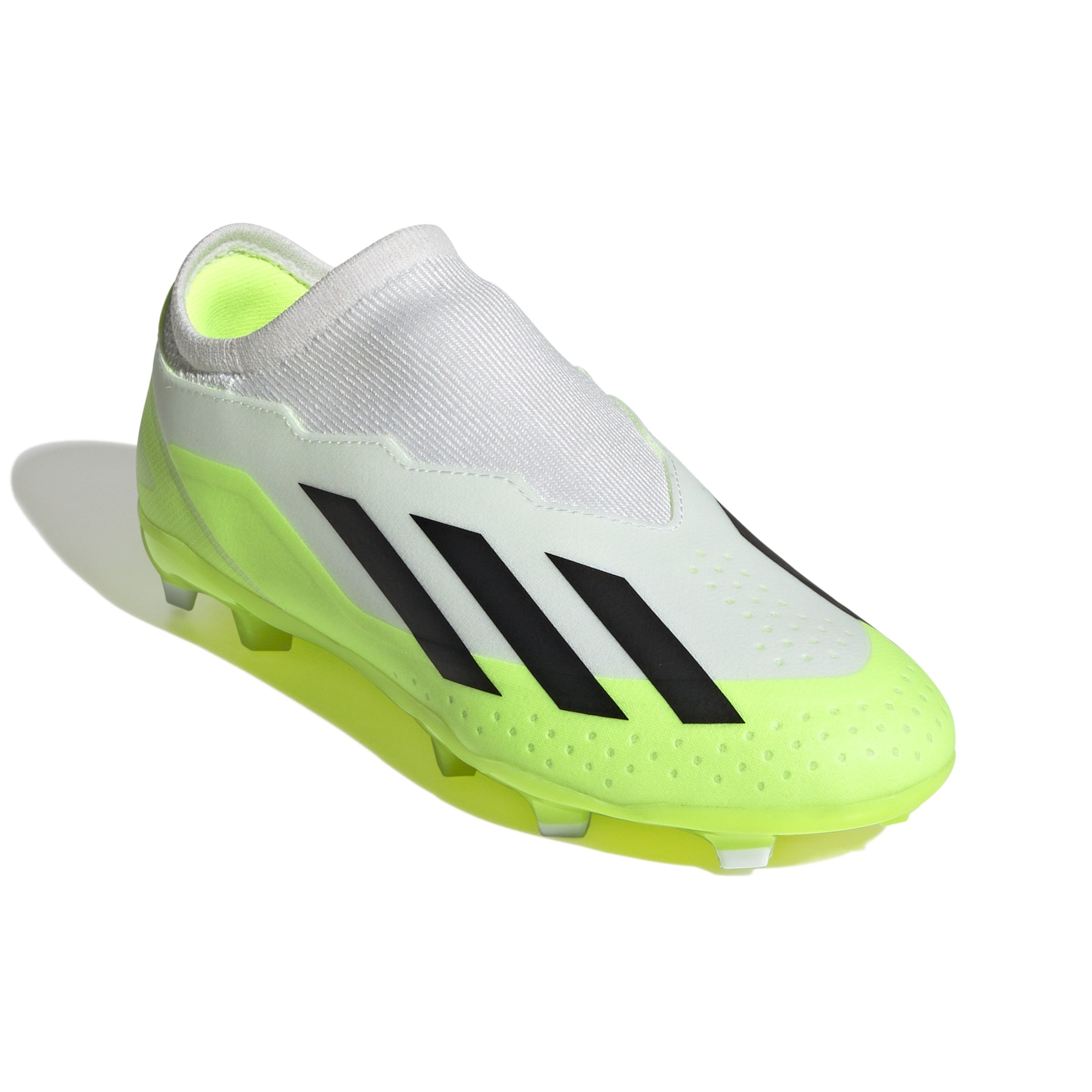 Adidas X Crazyfast.3 Laceless Firm Ground Junior Football Boots White Black Lucid Lemon (White)
