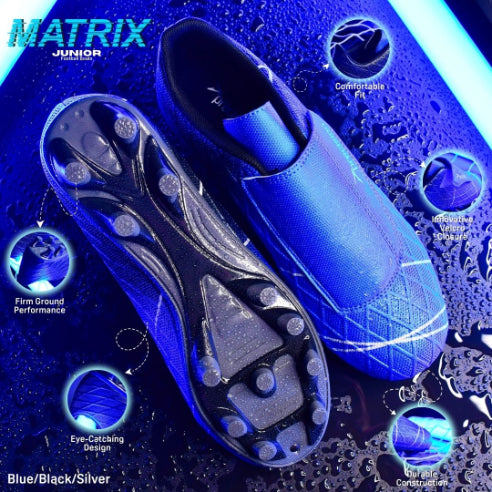 Precision Matrix Junior Velcro Football Boots Firm Ground Blue Black Silver (Blue Black)