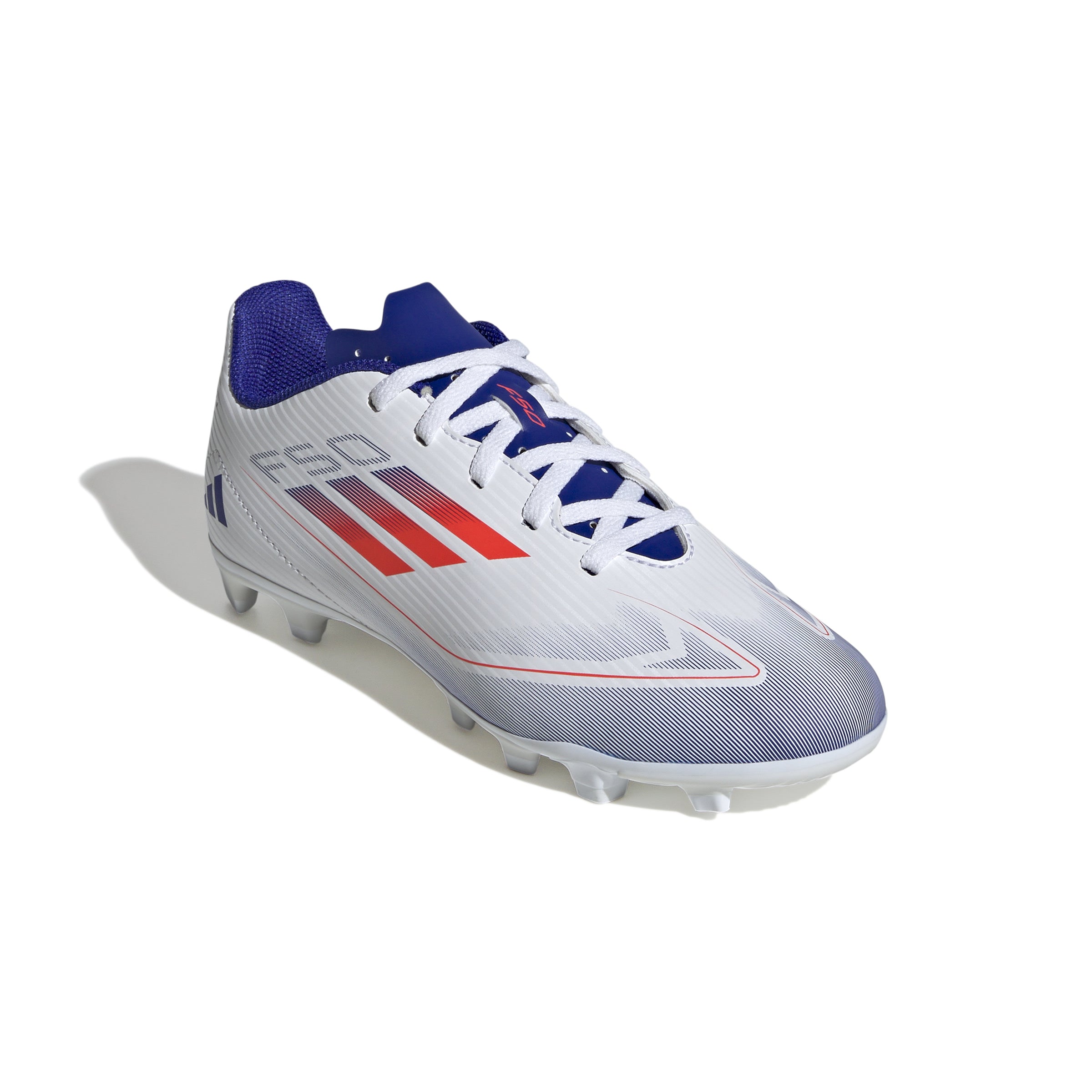 Adidas F50 Club Firm Ground Junior Football Boots White Solar Red Lucid Blue (White Red Blue)