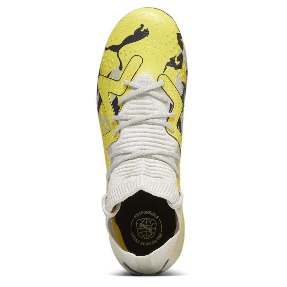 Puma Future Match Firm Ground Junior Football Boots Sedate Gray Asphalt Yellow (White Yellow)
