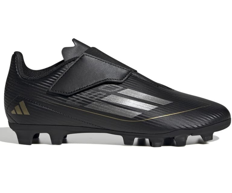 Adidas F50 Club Velcro Firm Ground Junior Football Boots Black Iron Metal Gold Metal