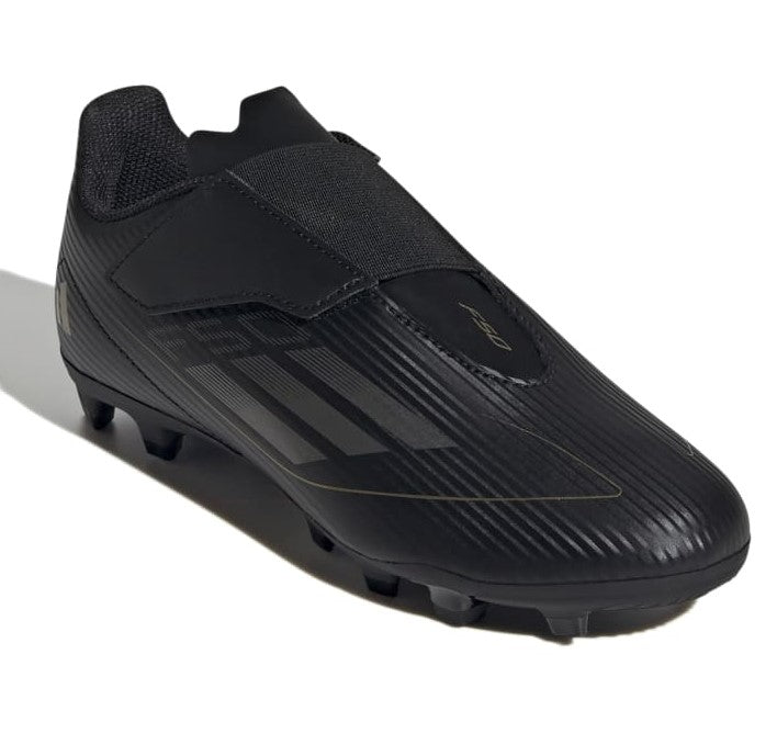 Adidas F50 Club Velcro Firm Ground Junior Football Boots Black Iron Metal Gold Metal